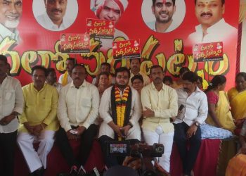 Bulldozer politics: Telugu Desam Party leaders stage dharna at Narsipatnam Town in Anakapalli district on June 20