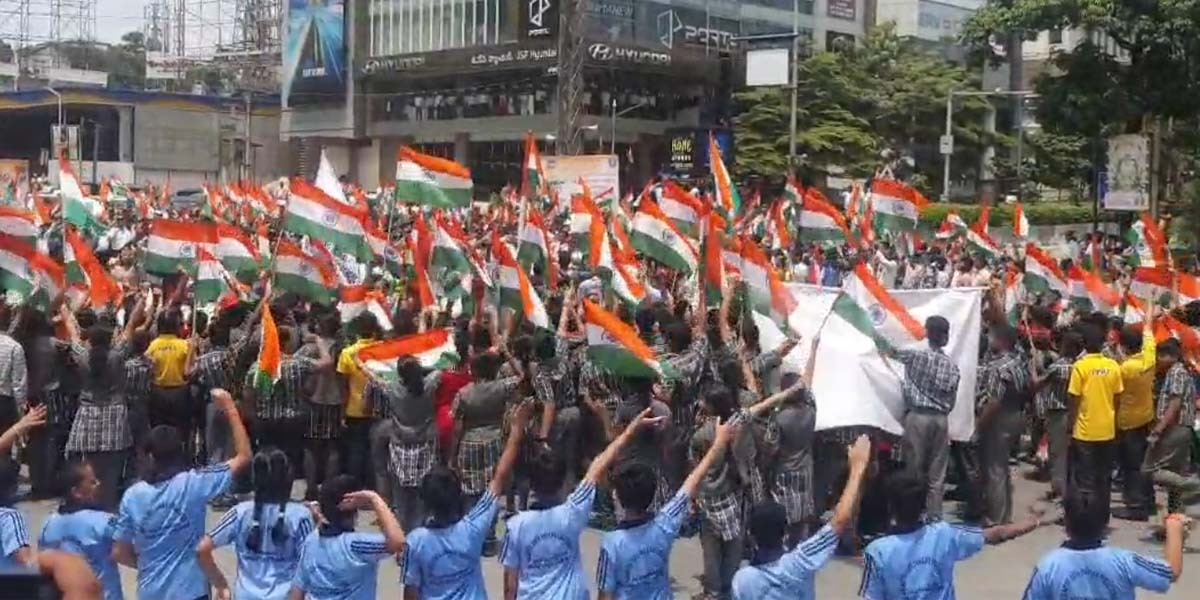 Mass rendition of national anthem in Telangana on 16 August (Supplied)