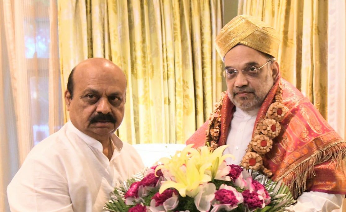 Chief Minister Basavaraj Bommai with Union Minister Amit Shah. (Supplied)