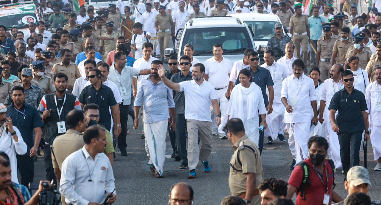 Rahul Gandhi during the Kerala leg of the Bharat Jodo Yatra on Sunday, 18 September, 2022. (Supplied)