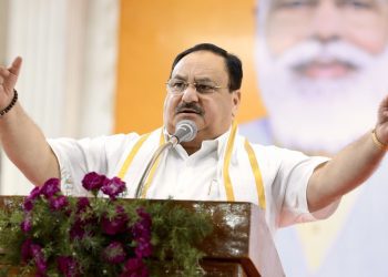 BJP president JP Nadda addresses party cadres during inauguration of new party offices in both Telugu states. (Twitter)