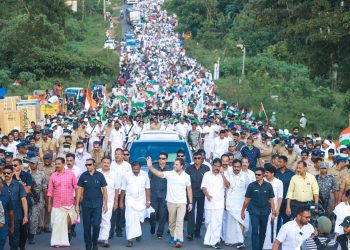 Sea of supporters and Congress workers join Rahul Gandhi as Bharat Jodo Yatra arrives in Kollam in Kerala on 14 September. (Supplied)