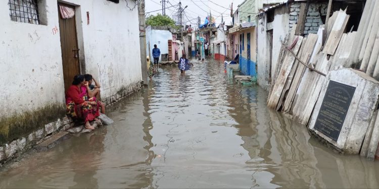 An inundated lane in Hyderabad, 2022