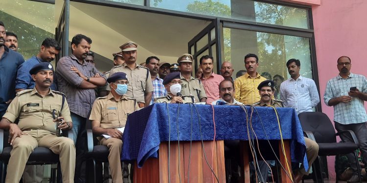 Kochi City Police comissioner holding press conference at Commissioner's office in Kochi.