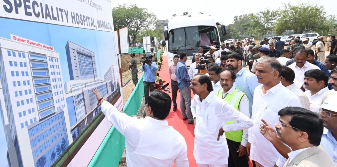 Telangana Chief Minister K Chandrashekar Rao inspects an upcoming hospital in Warangal. (Supplied)