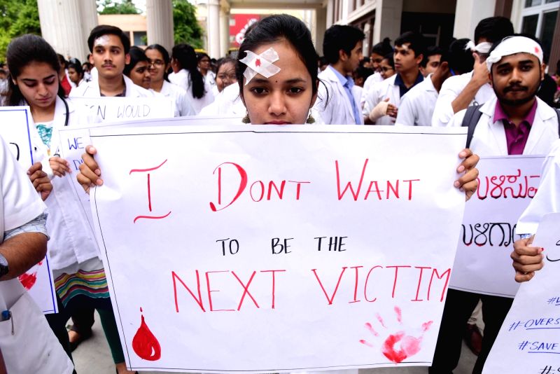 File pic of doctors protesting in Karnataka after an assault on medical professional.