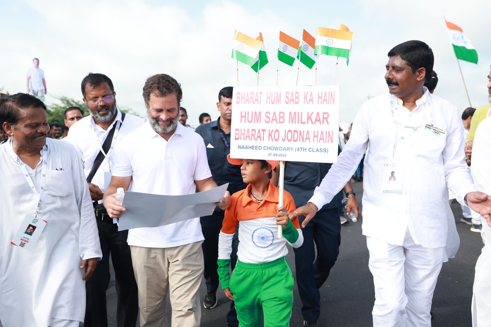Rahul Gandhi leading the yatra in Telangana (Supplied).