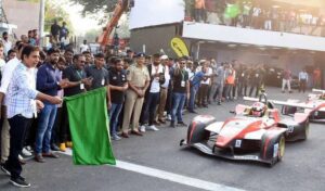 Telangana minister KTR flagged off the race on 19 November at Indian Racing league in Hyderabad Formula E event.