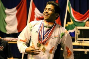Niranjan Mukundan with 10 medals at the World Junior Championship. 