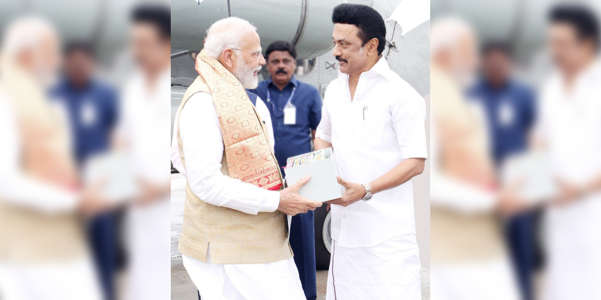 Prime Minister Modi with Tamil Nadu Chief Minister MK Stalin in Dindigul (Supplied)