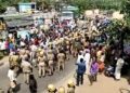 Protesters at Vizhinjam clashing with police. (Screengrab)