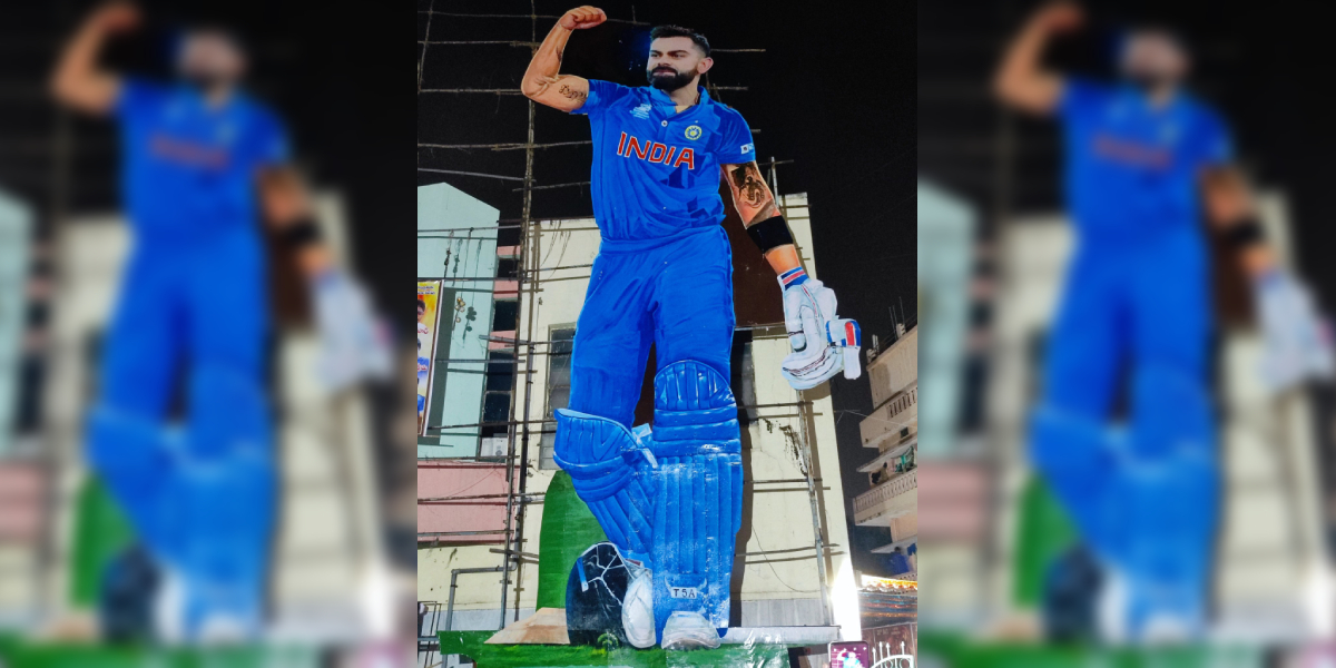 Cricket supporters in Hyderabad have placed a 50 feet cutout of Indian cricketer Virat Kohli.