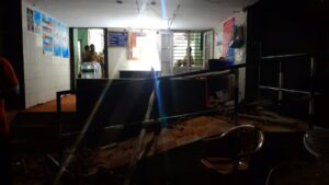 The aftermath of the violence at the Vizhinjam Police Station in Kerala on Sunday, 27 November, 2022. (Supplied)