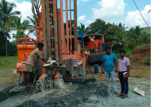 A borewell being dug under the Ganga Kalyana Yojane scheme