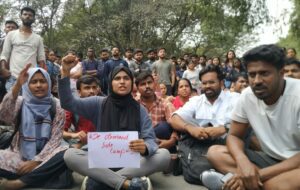 University of Hyderabad students demanding safe campus. 
