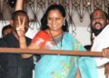 BRS MLC K Kavitha after recording her statement with the CBI at her Hyderabad residence on Sunday, 11 December, 2022. (Supplied)