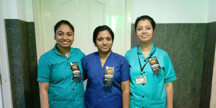Kerala nurses observe a black day with a black badge. (Supplied)