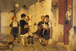 "The Carols," an 1872 painting by Greek artist Nikiforos Lytras. (Wikimedia Commons)
