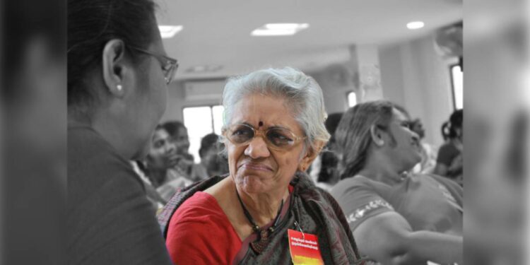 Mythili Sivaraman at a trade union meeting for women on 18 July 2010