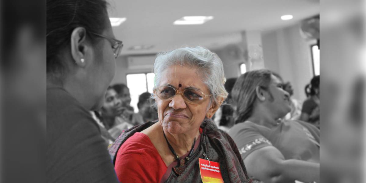 Mythili Sivaraman at a trade union meeting for women on 18 July 2010