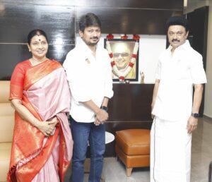 Udhayanidhi Stalin with his father and Tamil Nadu Chief Minister and mother Durga Stalin on the day he was inducted into the Cabinet 