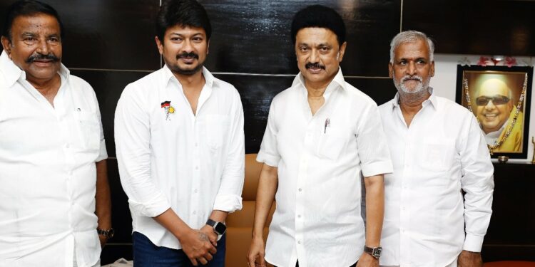 Udhayanidhi with his father and Chief Minister MK Stalin.