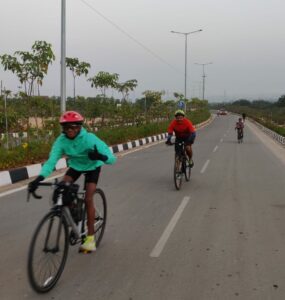 Venkat Reddy Hyderabad marathon runner while cycling at the Ironman event. 