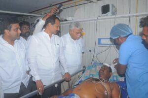 Irrigation Minister Ambati Rambabu visited YSRCP workers injured in the clashes. (Supplied)