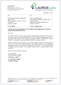 Laurus Labs disclosure to BSE