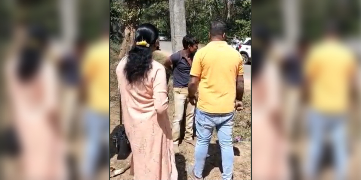 A screen grab from the video of a 25-year-old Assamese had been reportedly tied to an electric pole and assaulted by the Bajrang Dal activists on the suspicion of carrying beef meat at Gonibeedu village near Mudigere taluka in Chikkamagaluru on Sunday.