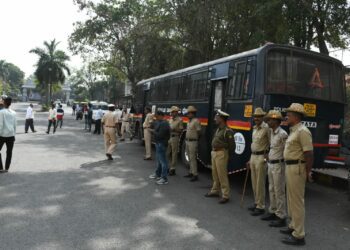Police security has been tightened  in the premises of KLE's Hospital in Belagavi on Sunday.