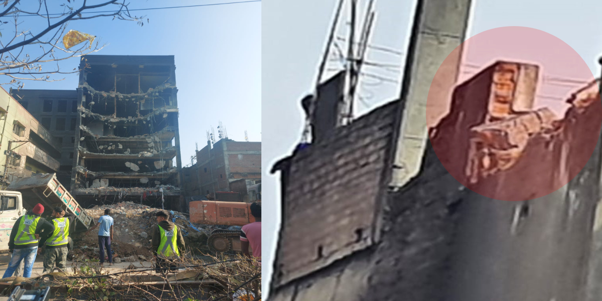 Damaged houses as the demolition of deccan corporation continues in Ramgopalpet, Secunderabad.