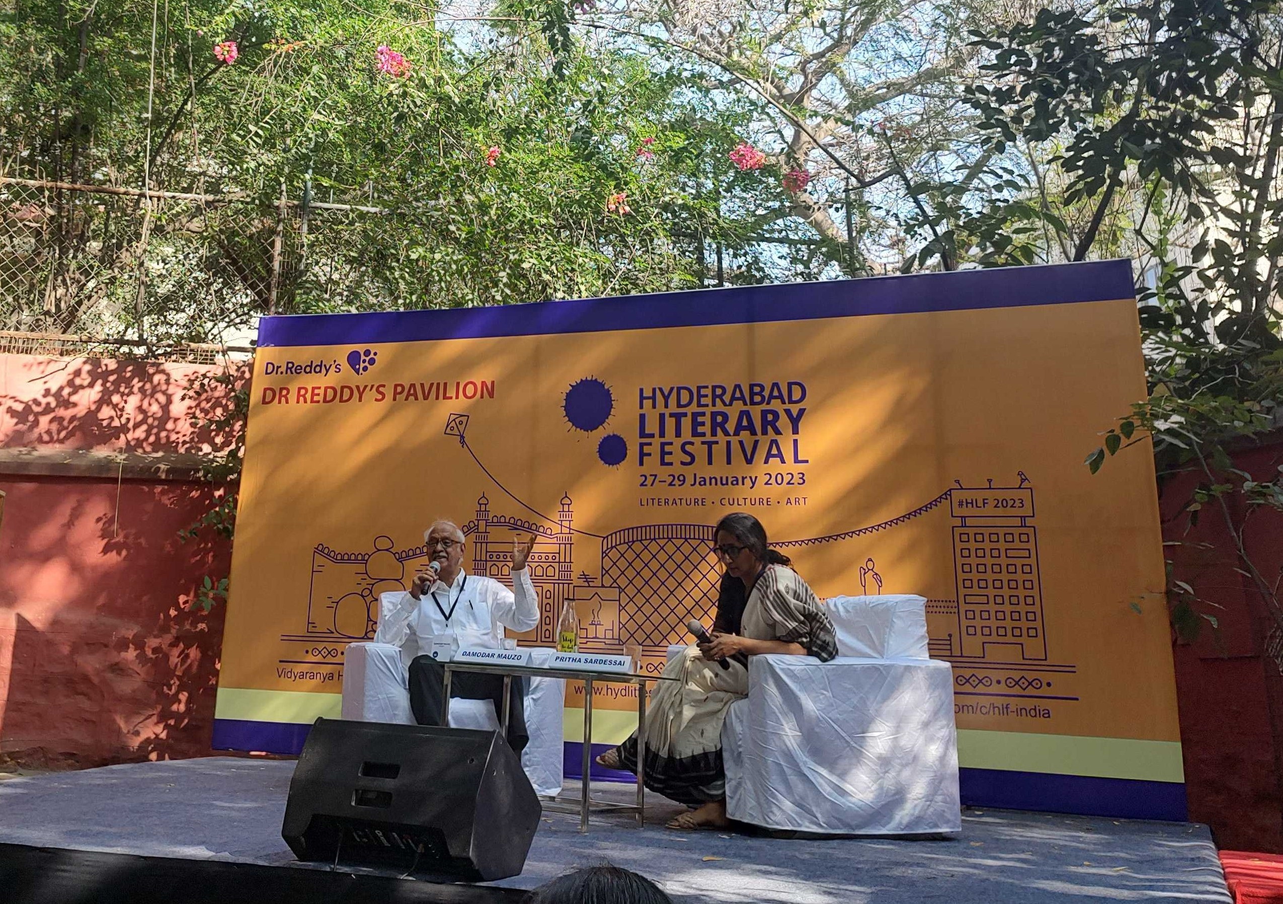 Damodar Mauzo speaking at Hyderabad Literary Festival (Hyderabad Lit Fest)