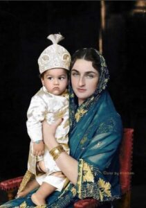 Mukarram Jah Bahadur with his mother Princess Duru Shehvar. 