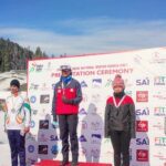 Indian skier Bhavani TN after winning gold at 2021 Khelo India Games.