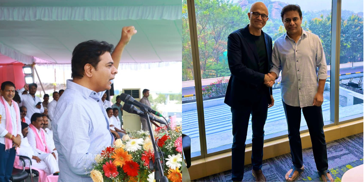 KTR addressed a public gathering in Huzurnagar and met with Microsoft CEO Satya Nadella too. (KTR/Twitter)
