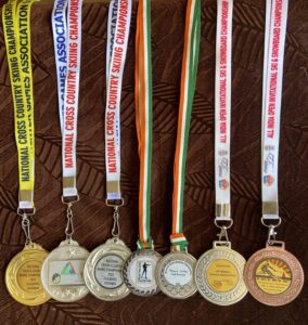 National medals of Indian skier Bhavani TN.