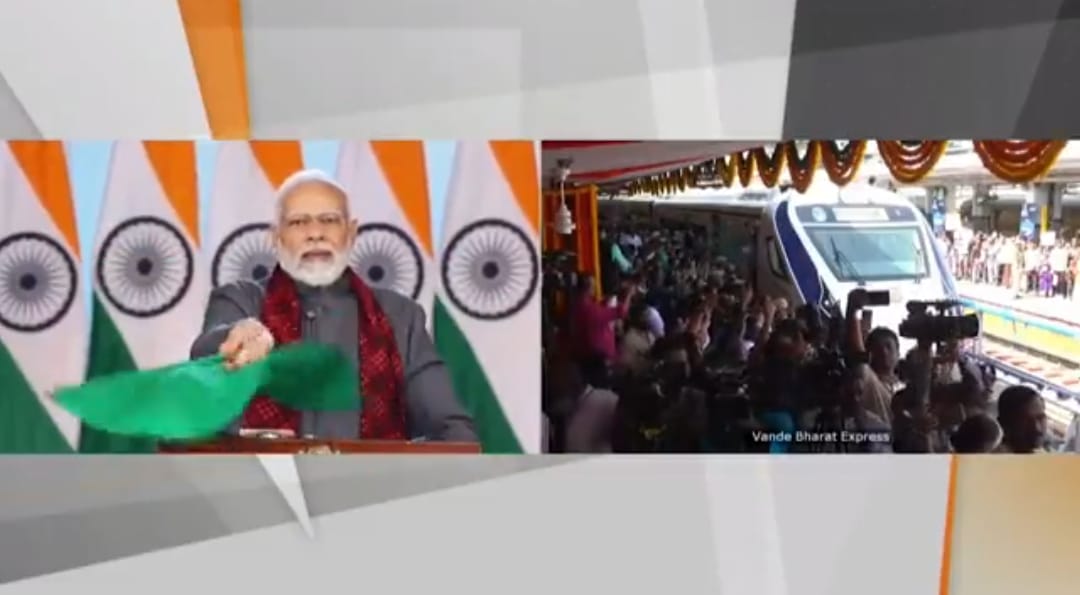 Prime Minister Modi virtually flagged off the Secunderabad-Vizag Vande Bharat Express. (Screengrab)