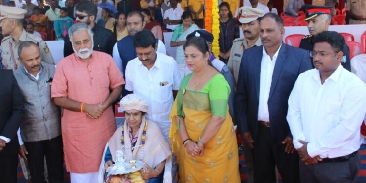 Rani Machaiah (seated) was felicitated at a function in Madikeri on Thursday, 26 January. (Supplied)