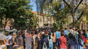 Several EFLU students gathered at the protest. 