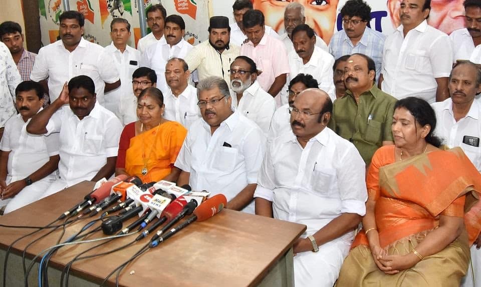 Tamil Maanila Congress chief GK Vasan, at centre. Erode East constituency byelection