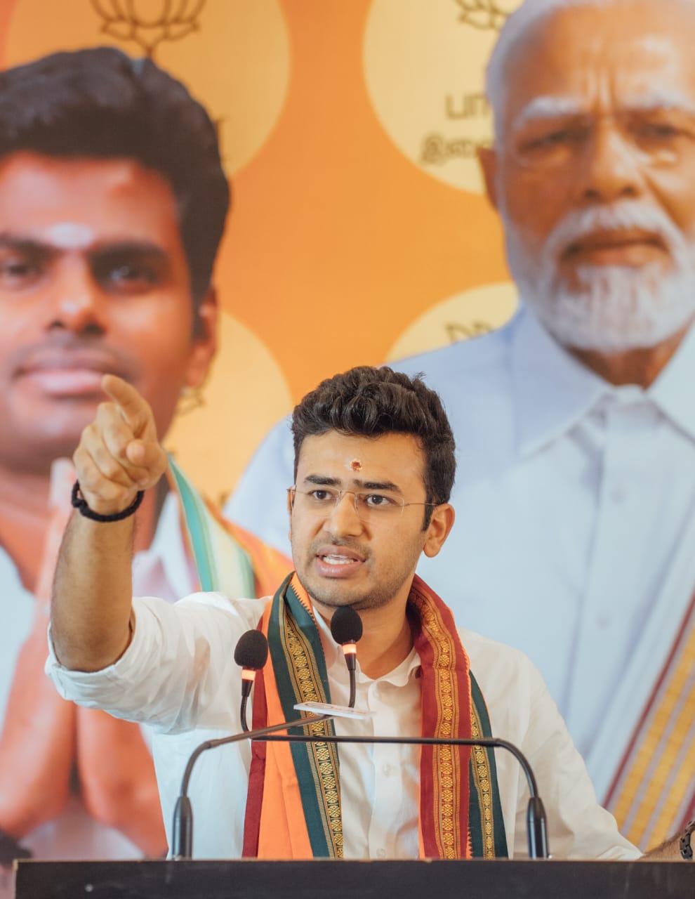 BJP MP and Yuva Morcha National President Tejasvi Surya at party event in Trichy on 10 December, 2022. (Twitter: Tejasvi Surya)