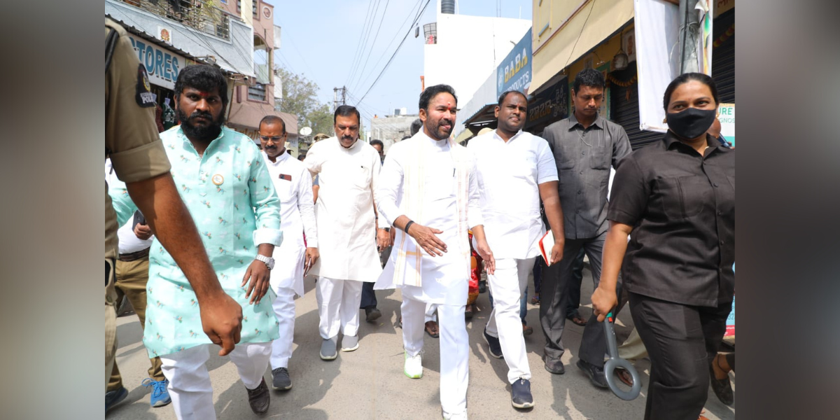 Union Tourism Minister G Kishan Reddy undertook a padayatra of several localities in the Amberpet area. (Supplied)