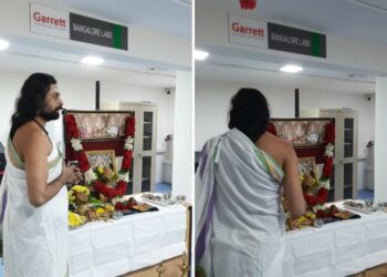 Priest performing puja inside the labs of IISc campus