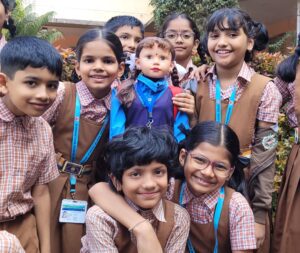 Karnataka students love 'Shiksha' the robot and learning from her makes the boring classes more interesting. Shiksha with students from a primary school in Sirsi, Karnataka.