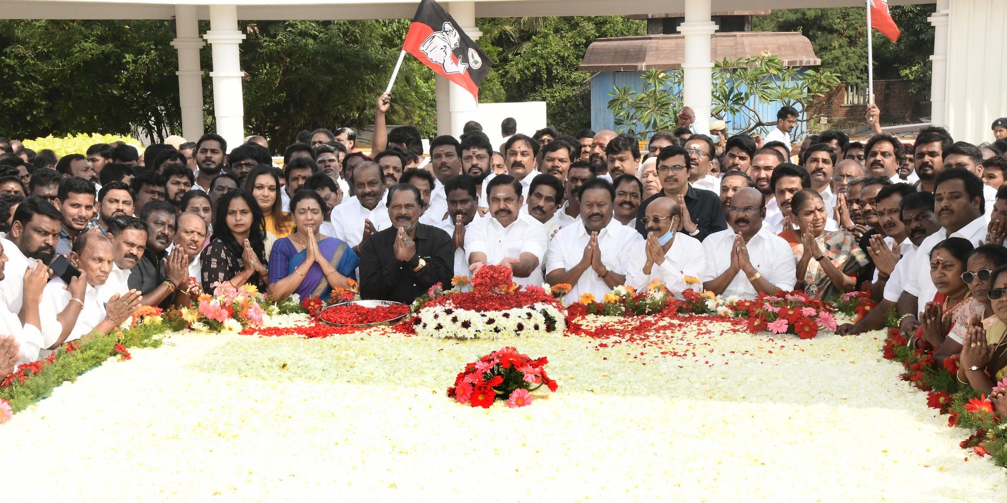 AIADMK members including EPS at the Anna Memorial in Chennai. (AIADMKOfficial/Twitter)