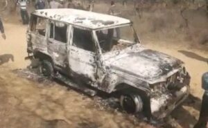 Burnt Bolero car in which Junaid and Nasir were travelling