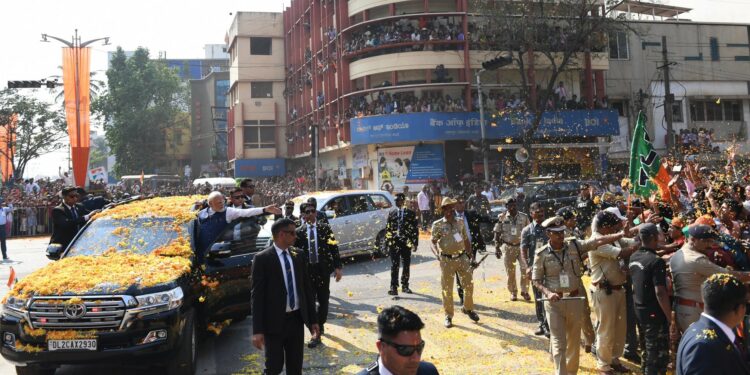 Prime Minister Narendra Modi held a massive 10.7 km road show in Belagavi City on Monday. (Narendra Modi/Twitter)