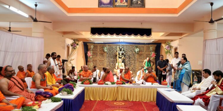 A group of pontiffs of various mutts of Coastal Karnataka met BJP national president J P Nadda at Udupi on Monday. (J P Nadda - Twitter)