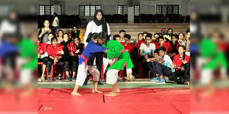 Anamika Leo officiating a state level Kurash competition in Perumbavoor, Ernakulam. (Supplied)